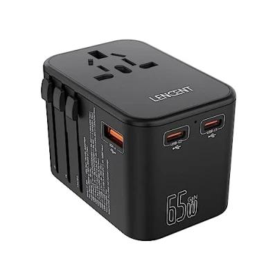 Abbildung von LENCENT Universal Reiseadapter Weltweites Reisestecker mit 1 USB 30W&amp;2 C PD GaN III 65W Anschlüße,Reaseadapter für USA UK EU AUS Steckdose, Deutschland England Amerika Australien Stecker