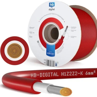 Abbildung von HB DIGITAL 100m Solarkabel H1Z2Z2 K TÜV Rheinland zertifiziertes 6mm² flexibel UV PV Kabel reines Kupfer 1500V DC für Solarpanel inkl. 0% MwSt. gem. § 12 Abs. 3 UStG Rot