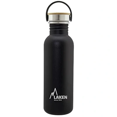Abbildung von Laken Basic Edelstahlflasche, Trinkflasche Weite Öffnung mit Edelstah Schraubverschluss Bambo, BPA frei 0,75L, Schwarz