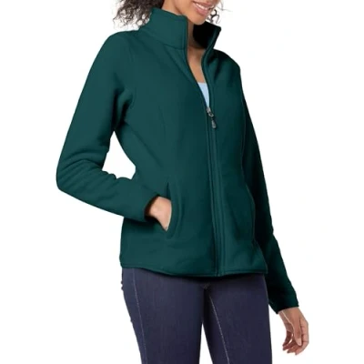 Abbildung von Amazon Essentials Damen Weiche Polarfleece Jacke mit durchgehendem Reißverschluss in klassischer Passform (erhältlich Übergrößen), Dunkelgrün Heidekraut, L