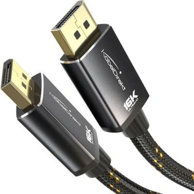 Abbildung von KabelDirekt DisplayPort 2.1 Kabel/DP Kabel 1 m bruchfeste Metallstecker + Braiding, DP80 mit 80 Gbit/s für Gaming PCs/Grafikkarten, FreeSync/G Sync, bis zu 16K@60Hz, 8K@120Hz, 4K@240Hz