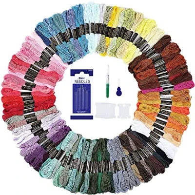 Abbildung von Romon 100 Farben Stickgarn, Multifarben Embroidery Threads mit Zubehör Werkzeug für Stickerei Arts und Kreuzstich, 8m (100 Farben)