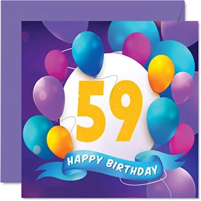 Abbildung von Geburtstagskarte zum 59. Geburtstag für Männer und Frauen Ballon Party Happy Birthday Cards 59 Jahre alte Frau Mutter Vater Tante Onkel Großvater Oma Bruder Schwester 145 mm x