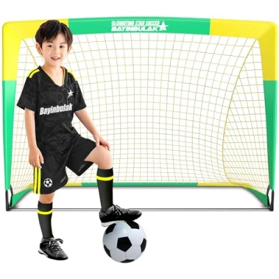 Abbildung von BAYINBULAK Faltbar Fußballtore mit Glasfaserstangen für Kinder, hochwertigen Tornetzen Indoor, Outdoor &amp; Garten (3&#039;x2.2&#039;, Gelb+Grün)