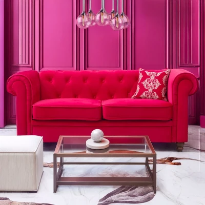 Abbildung von Menzzo Grand Canapé Chesterfield 2 Sitzer Sofa mit Samtbezug Rot
