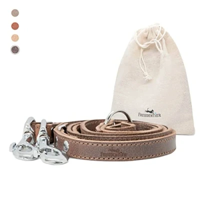 Abbildung von FREUDENTIER Hundeleine 2m aus zertifiziertem Leder Verstellbare Führleine Handmade in EU Grosse Hunde, mittelgroße &amp; kleine Hunde Lederleine (Dark Chocolate, 25mm breit)