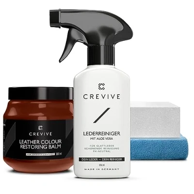 Abbildung von CREVIVE Lederreiniger 250 ml &amp; Leder Reparatur Set London Tan 300 Lederpflege Auto Lederreparatur Sofa Autositz