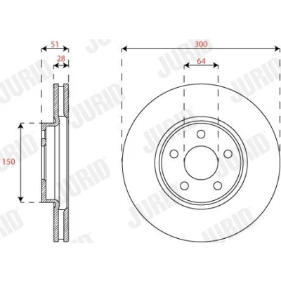 Abbildung von JURID 563313JC Bremsscheibe 300 28 5 108 Belüftet beschichtet ohne Schrauben FORD: S Max Mk2, Galaxy Mk3 MPV
