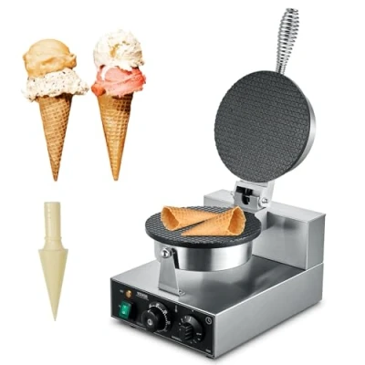 Abbildung von VEVOR elektrische Eistütenmaschine kommerzielle Waffeltütenmaschine 1230 W, antihaftbeschichtete Frühlingsrollenform, mit Temperatur und Zeitregelung, Griff, für Restaurant Bäckerei Snackbar Familie
