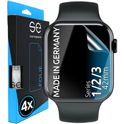 Abbildung von smart engineered [4 Stück] 3D Schutzfolien kompatibel mit Apple Watch 42mm (Series 1/2 / 3), transparente HD Displayschutz Folie, Schutz vor Schmutz und Kratzern, kein Schutzglas