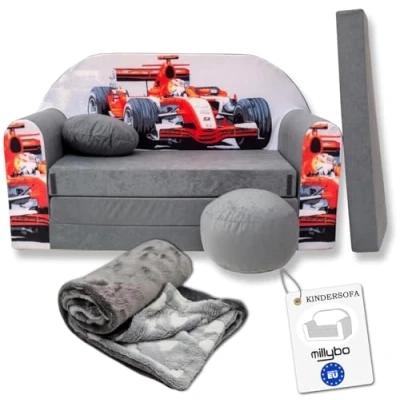 Abbildung von millybo Kindersofa Couch Kindercouch mit Schlaffunktion ausklappbar 3in1 Kinder Sofa Spielsofa Bettfunktion Mädchen Jungen Sitzsack Minisofa Schlafsofa Kinderzimmer Schlafsessel Grau A22
