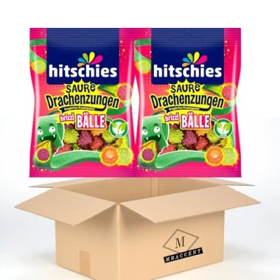 Abbildung von 2x Hitschies Saure Drachenzungen Brizzl Bälle Set Hitschler 2x100g (200g) by MBAccent + Versandschutzpackung