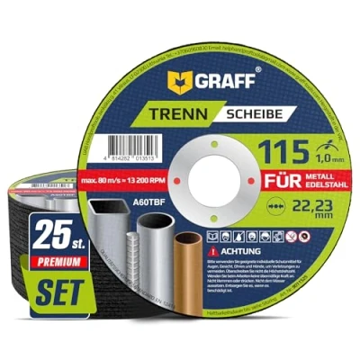 Abbildung von Trennscheiben 115 Metall 1mm Extra Dünn Flexscheiben für Inox, Edelstahl, Metalltrennscheiben Winkelschleifer GRAFF 25 Stück