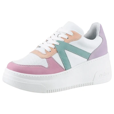 Abbildung von Rieker Plateausneaker mit pastellfarbenen Kontrasten, Freizeitschuh, Halbschuh, Schnürschuh