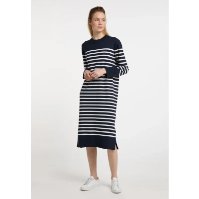 Abbildung von DREIMASTER Maritim Damen Maxikleid XL/XXL / Marineblau Off White 50% Viskose 28% Polyester 22% Nylon
