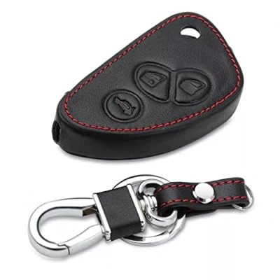 Abbildung von Leder Autoschlüssel Hülle Auto Fernbedienung Shell Fob Schlüsselanhänger 3 Tasten passend für Alfa Romeo 147 166 156 JTD TS GT