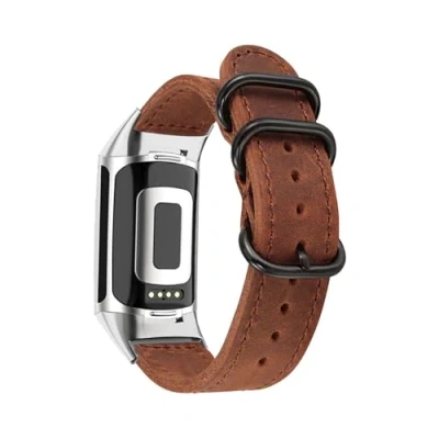 Abbildung von Armbänder für Fitbit Charge 6/Charge 5 Armband, PU Weich Leder mit Schnalle Rostfreiem Stahl Armband Herren Damen (A)
