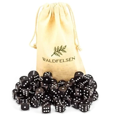 Abbildung von 6, 12, 20, 30 oder 50 hochqualitative Holzwürfel aus echtem Buchenholz von Waldfelsen® Augenwürfel Spielwürfel Holz in 16 mm Standardwürfel mit Stoffbeutel Würfelset (Schwarz, Stück)