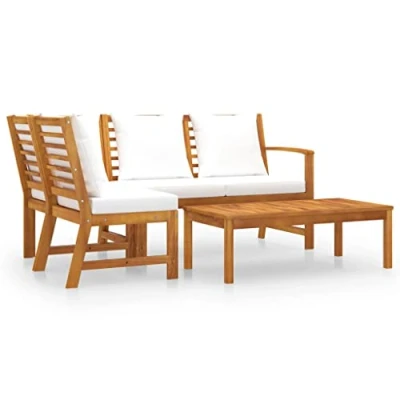 Abbildung von vidaXL Gartenlounge Set 4 tlg. Garten Lounge mit Auflagen Creme Massivholz Akazie, (1 tlg)