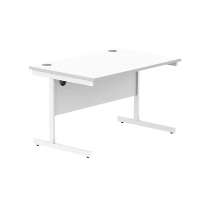 Abbildung von office hippo Essentials Rechteckiger Schreibtisch Computer Arbeitsplatz, Heimbürotisch mit Kabelanschluss Management, 120 x 80 cm, Arktikweiß