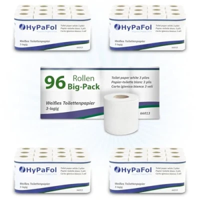 Abbildung von Hypafol Toilettenpapier motivgeprägt, 3 lagig Vorteilspack mit 96 Rollen Klopapier extra weich und reißfest Vorratspack, 12 x 8 aus hochwertigem weißem Zellstoff