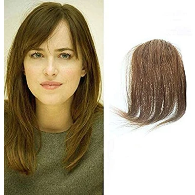 Abbildung von Luftseitiges Pony Clip In 100% Echthaar Gerader Seitenknall Fransen Bang Haarverlängerungen(Hellbraun)