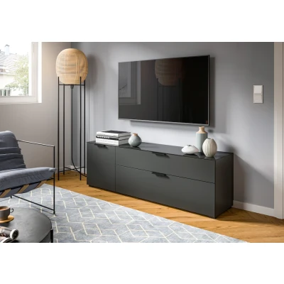 Abbildung von INOSIGN Lowboard &quot;Raio, Breite 160 cm, 1 Tür, Schubkasten, Klappe, Oberboden&quot;, mit Glasplatte, TV Board, Schrank, Mediaboard, Fernsehschrank