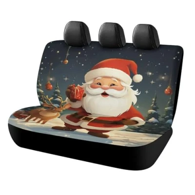 Abbildung von Autositzbezug Universal Atmungsaktiv Autositzschoner Anti Rutsch Autositzkissen für Rücksitz Weihnachten Weihnachtsmann Automotive Rückbank Sitzbezüge Auto Innenbezug Limousinen SUV LKW