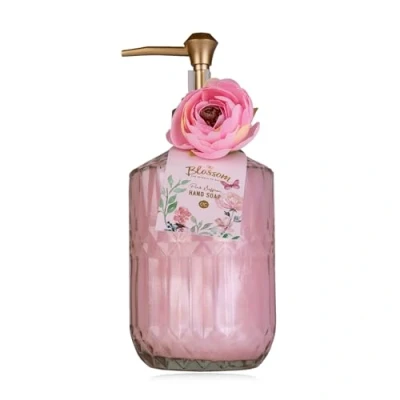 Abbildung von Accentra Seifenspender BLOSSOM mit Handseife Flüssigseife in dekorativem Pumpspender aus Glas, 380ml, Duft: Pink Saffron nachfüllbar