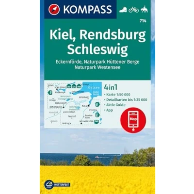 Abbildung von KOMPASS Wanderkarte 714 Kiel, Rendsburg, Schleswig 1:50.000: 4in1 mit Aktiv Guide und Detailkarten inklusive Karte zur offline Verwendung in der App. Fahrradfahren. Reiten.