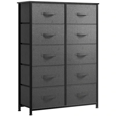 Abbildung von YITAHOME Kommode,Kommode mit 10 Schubladen,Schrank,Stoffschubladen Griffen,Kommodenschrank Stabiler Stahlrahmen,Dauerhaft,Dunkelgrau Stoffgriff