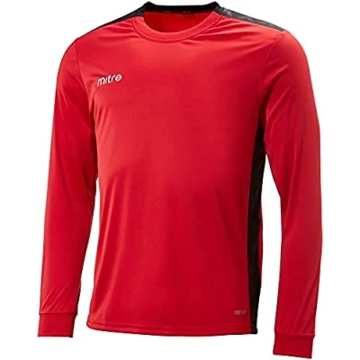 Abbildung von Mitre Herren Charge Langärmliges Fußball Shirt Match Day, Scharlachrot/Schwarz, X Small/32 34 Inch