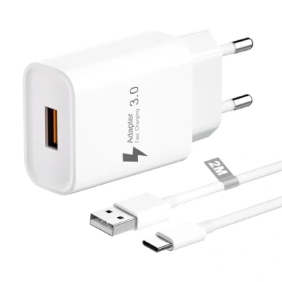 Abbildung von USB Ladegerät mit C Ladekabel 2M, 18W Quick Charge 3.0 Schnellladegerät Netzteil Stecker Netzstecker Adapter Steckdose Handy für Samsung S23 S22 S21 S20 S10 S9 A54,Xiaomi