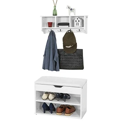 Abbildung von SoBuy Wandgarderobe FSR25 W+FRG48 W, Set Flurmöbel Schuhbank mit Sitzfläche