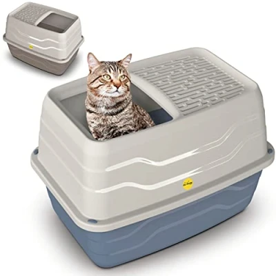 Abbildung von Cat Centre Katzenklo Mit Deckel XL Hop In Katzentoilette Hohem Rand Top Entry Jump Einstieg Oben Abdeckung Für Große Katzen Grau 59 x 38 35 cm