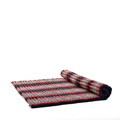 Abbildung von Leewadee Faltbare Bodenmatratze Japanischer Rollbarer Futon Tatami Faltmatte Gästebett Camping Matratze Thai Massage Matte, Kapok Füllung, 190 x 145 cm, Schwarz Rot