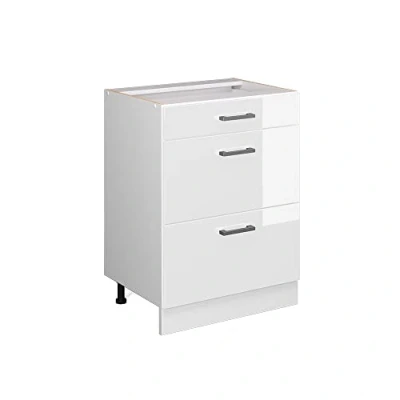 Abbildung von Vicco Schranksystem R Line, Weiß Hochglanz/Weiß, 60cm mit Schubladen, ohne AP