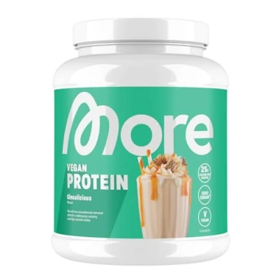 Abbildung von MORE Vegan Protein, Cinnalicious, 600 g, für 20 Portionen, Proteinpulver mit bis zu 25 g Protein pro Portion, Soja und Mandelprotein made in Germany