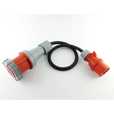 Abbildung von NWP CEE Adapter 32A Stecker auf 63A Kupplung Starkstrom 1m Anschlusskabel IP44 5x6mm² Gummischlauchleitung