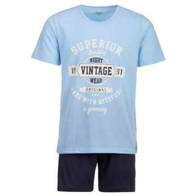 Abbildung von Henry Terre Schlafanzug Pyjama Set Shorty Vintage Blaue Shorts