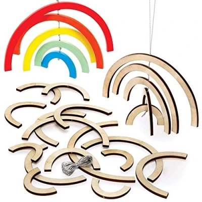 Abbildung von Baker Ross FE125 Regenbogen Holzspiralen Dekorationssätze, 4 Stück, Holzhandwerk für Kinder zum Gestalten, Bemalen und Dekorieren, Basteln Sie Ihr eigenes Ornament, Kinder, Mittel