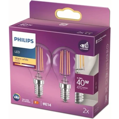 Abbildung von Signify Philips LED classic Lampe 40W E14 Tropf Warmw 470lm klar 2erP