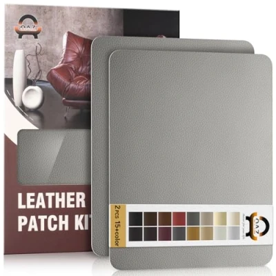 Abbildung von Leder Reparatur Set Grau,OAZ Kunstleder Selbstklebend 28 x 21 cm 2er,Kunstleder Reparaturset Patch Selbstklebende Lederflicken für Autositze Möbel Sofa Taschen