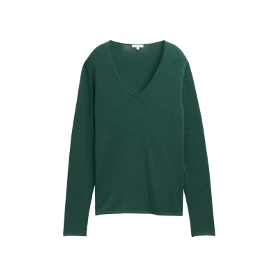 Abbildung von TOM TAILOR Damen 1012976 Strickpullover mit V Ausschnitt, 30024 Explorer Green, S