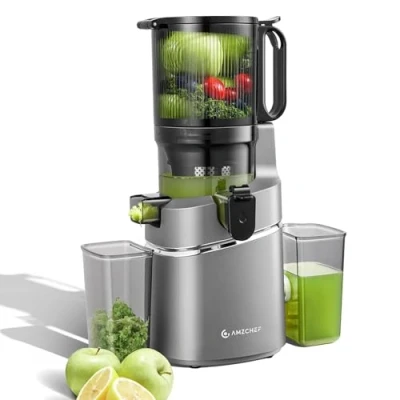 Abbildung von AMZCHEF 250W Automatischer All In One Entsafter, 135MM Öffnung und 1,8L Entsafter für Gemüse Obst, Slow Juicer Testsieger mit Dreifachem Filter Grau, SJ 036