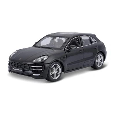 Abbildung von Bauer Spielwaren Bburago Porsche Macan: Modellauto im Maßstab 1:24, Türen und Motorhaube zum Öffnen, lenkbar, 19 cm, schwarz (18 21077)