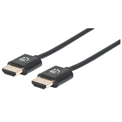 Abbildung von Manhattan 394406 Ultradünnes High Speed HDMI Kabel mit Ethernet Kanal (HEC ARC 3D 4K) Stecker auf geschirmt schwarz 0,5 m