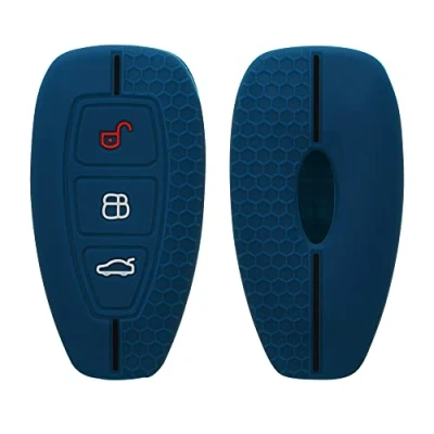 Abbildung von kwmobile Autoschlüssel Schutzhülle kompatibel mit Ford 3 Tasten Keyless Go Hülle Schlüsselhülle aus Silikon in Dunkelblau Schwarz