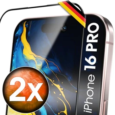 Abbildung von UTECTION 2X Full Screen Schutzglas für iPhone 16 PRO 6.3&quot; &gt; Perfekte Größe Kinderleichte Anbringung Ultra Robust und langlebig Hier kaufen Sie Qualität Nicht doppelt