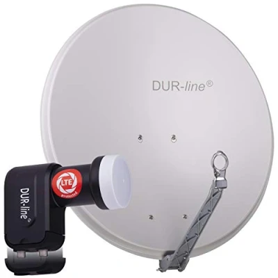 Abbildung von DUR line 2 Teilnehmer Set Qualitäts Alu Satelliten Komplettanlage Sat Spiegel